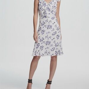 DKNY White and Purple Floral V-neck Midi Dress